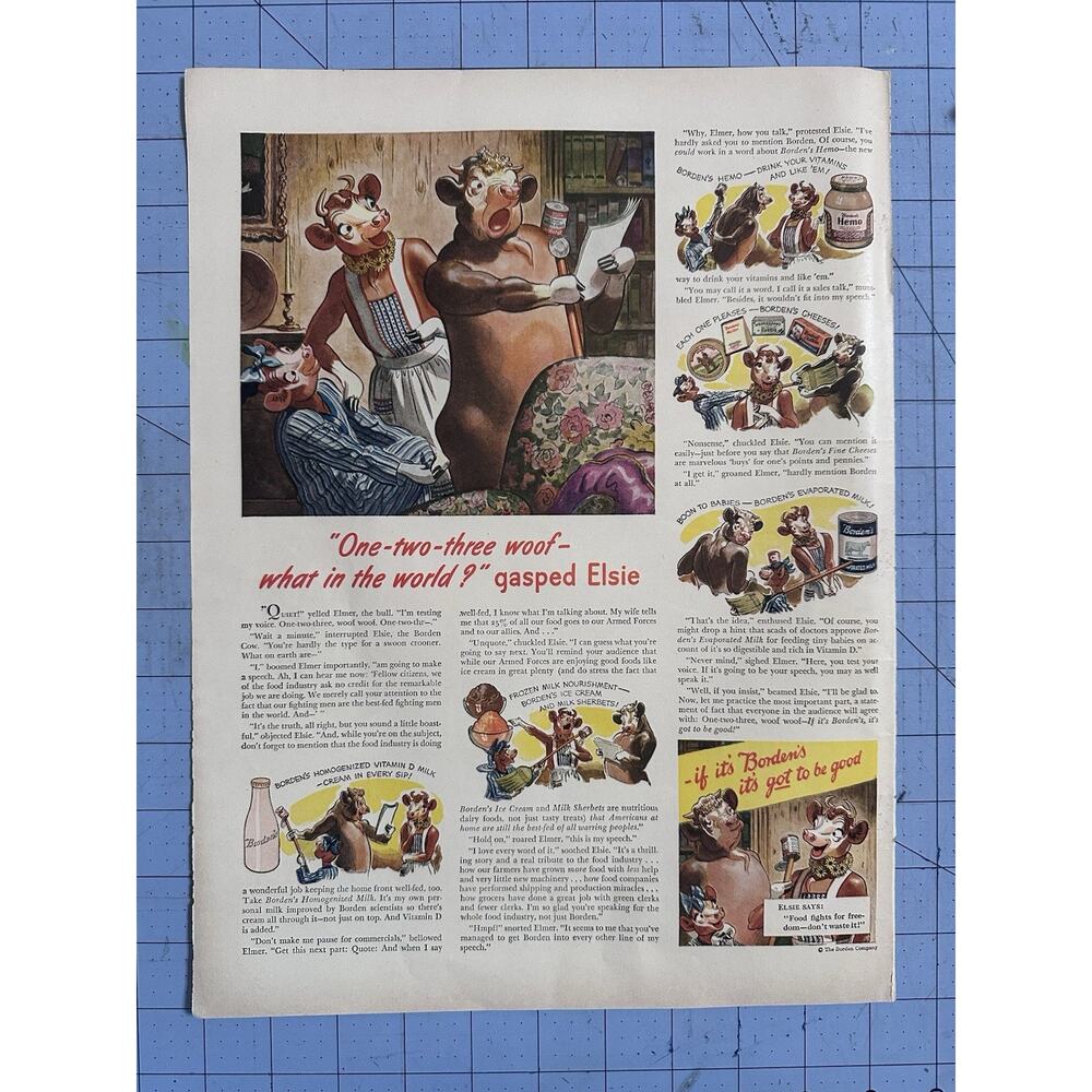 Vintage 1944 Borden's Dairy Elmer Testing Voice Print Ad